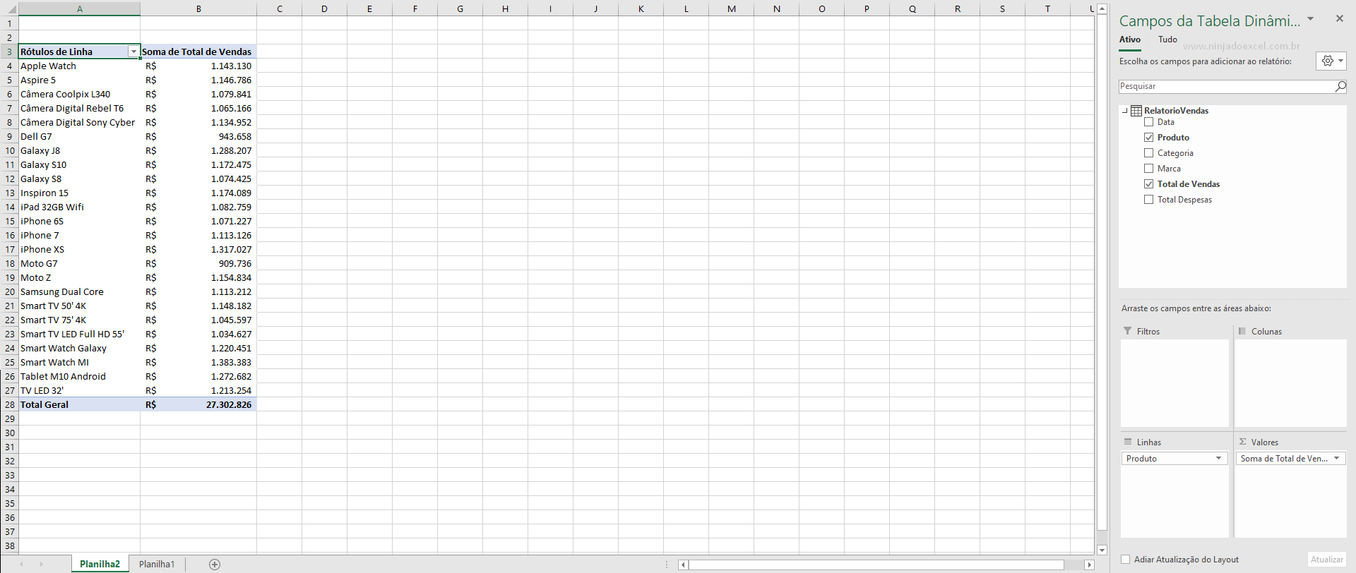 Tabela dinâmica para Criar Medidas no Excel