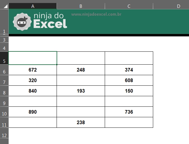 Células em Branco na Tabela do Excel