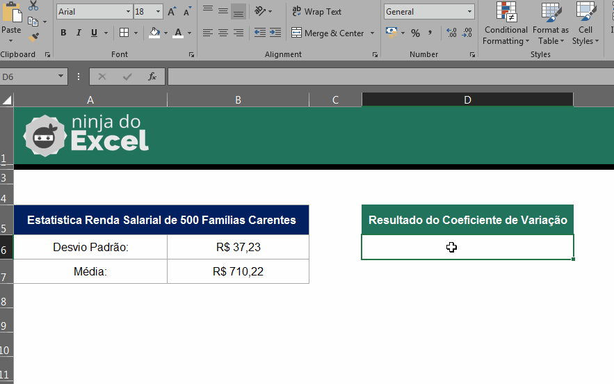 Coeficiente e Variação no Excel, Calculo na prática