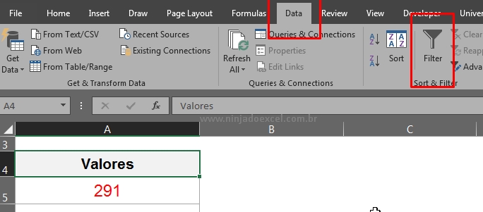 Ferramenta filtro em Filtrar por Cor da Fonte no Excel