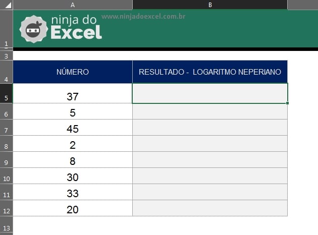 Logaritmo Neperiano no Excel