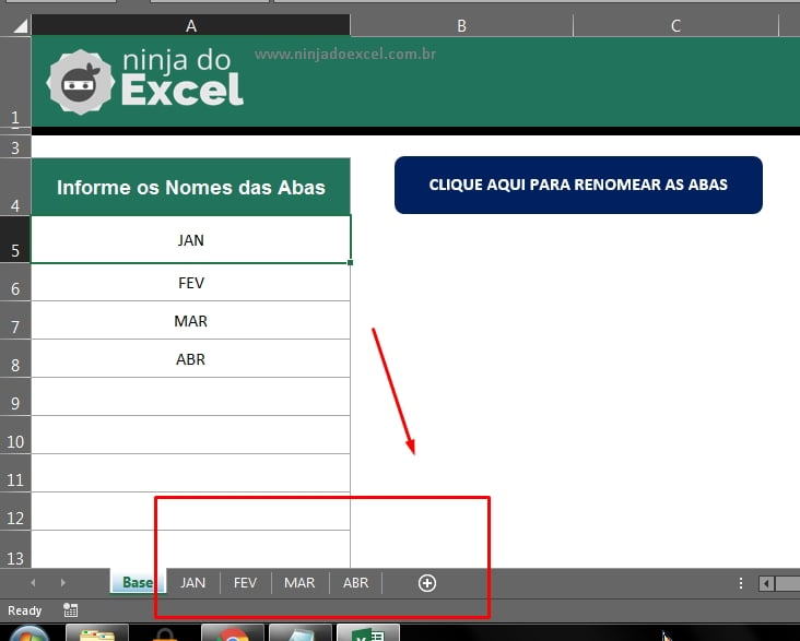 Mudar Nome de Várias ABAS ao Mesmo Tempo no Excel