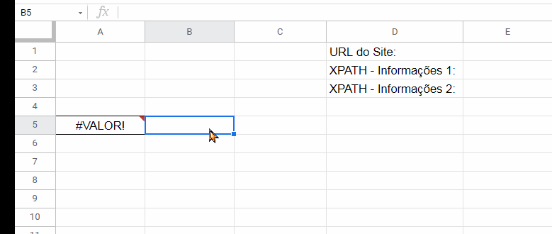 XML no Google Planilhas, função importxml segundo passo