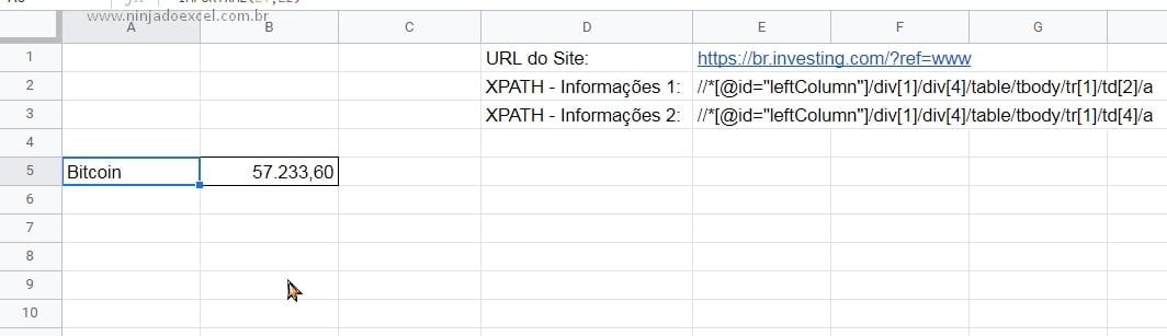 XML no Google Planilhas, resultado final da importação