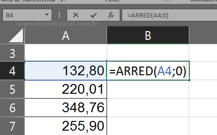 Arredondar Número no Excel, segunda sintaxe da função arred