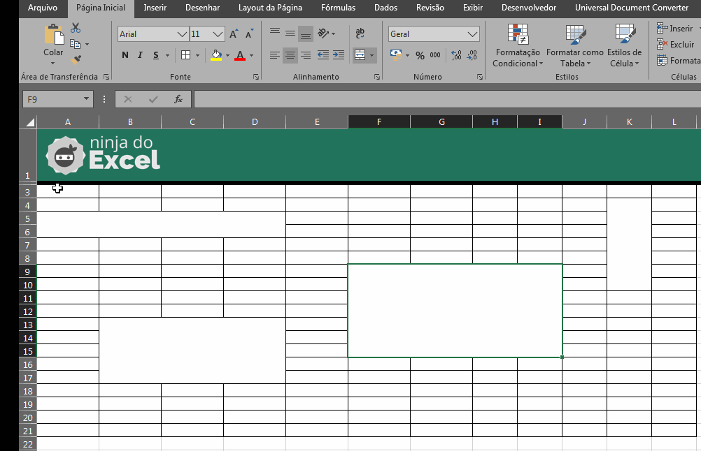 Células Mescladas no Excel, ferramenta mesclar células