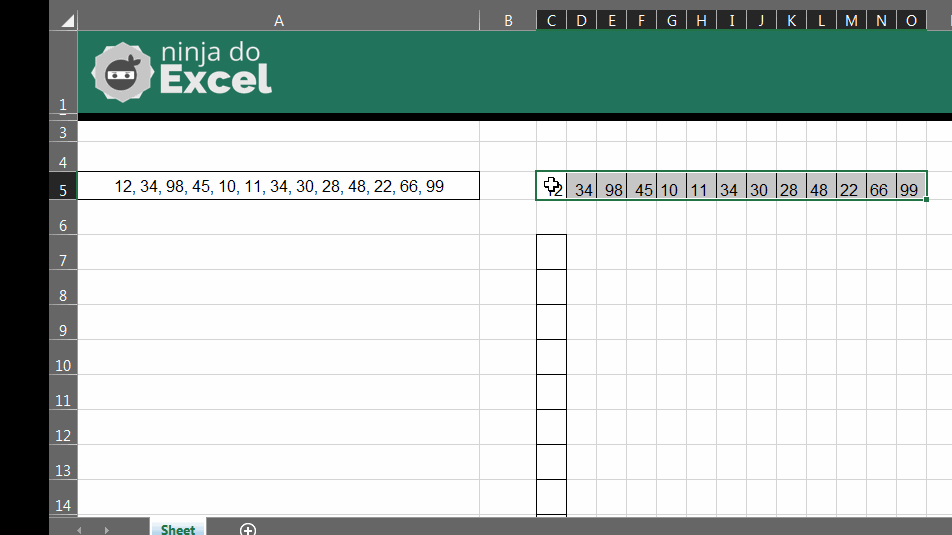 Colunas na Vertical no Excel, função transpor
