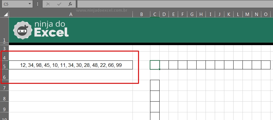 Colunas na Vertical no Excel