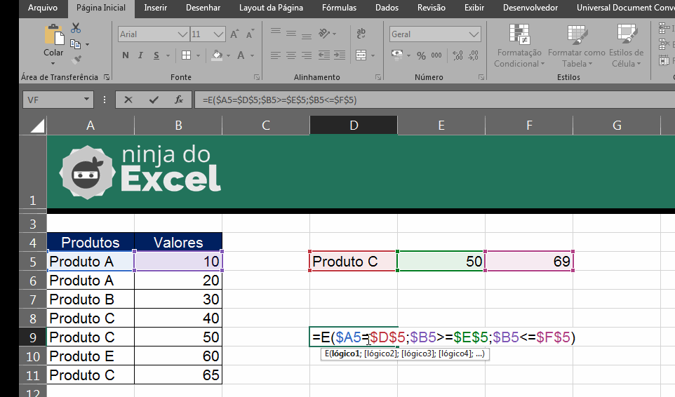 Condicional com Função E no Excel, gerenciar regras