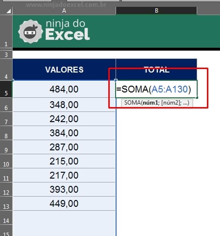Converter Fórmula em Imagem no Excel, função SOMA