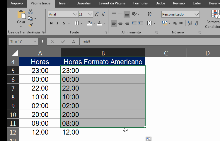 Horas Americana no Excel, formatando no horário americano