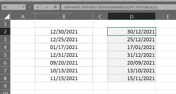 Meses e Dias Trocados no Excel, fórmulas aplicada