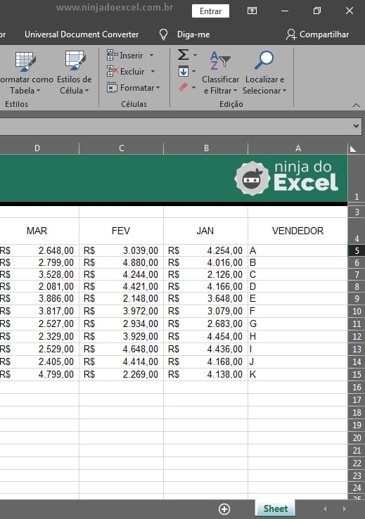 Planilha da Direita para Esquerda no Excel