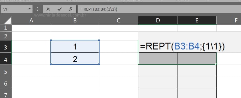 Técnicas com a Função REPT no Excel, selecionando células