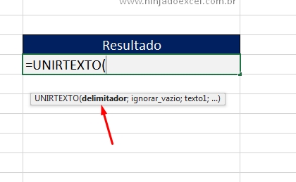 Textos Separados no Excel primeira sintaxe