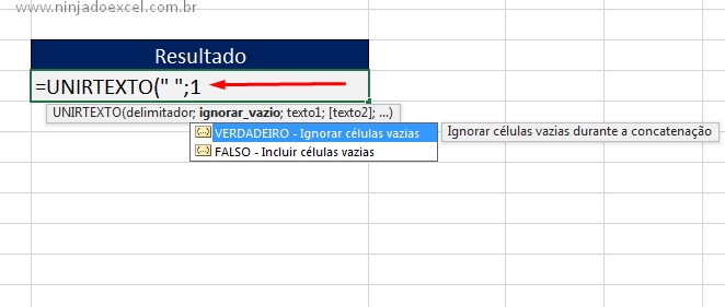 Textos Separados no Excel, segunda sintaxe