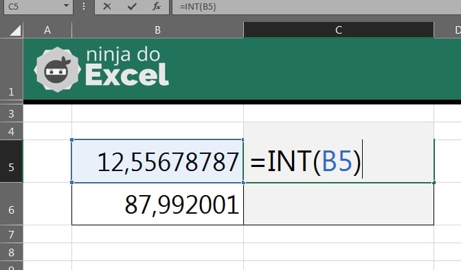 Casas Decimais de um Número no Excel, função INT