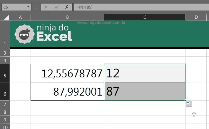Casas Decimais de um Número no Excel, resultado da função int