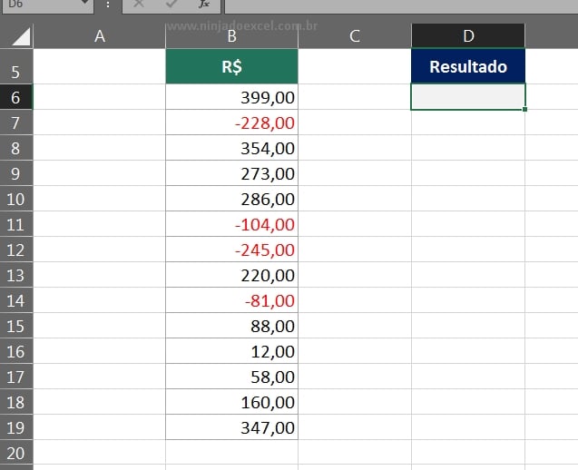Negativos em uma Soma no Excel