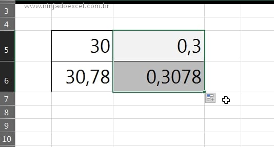 Número em Percentual no Excel, número em decimal