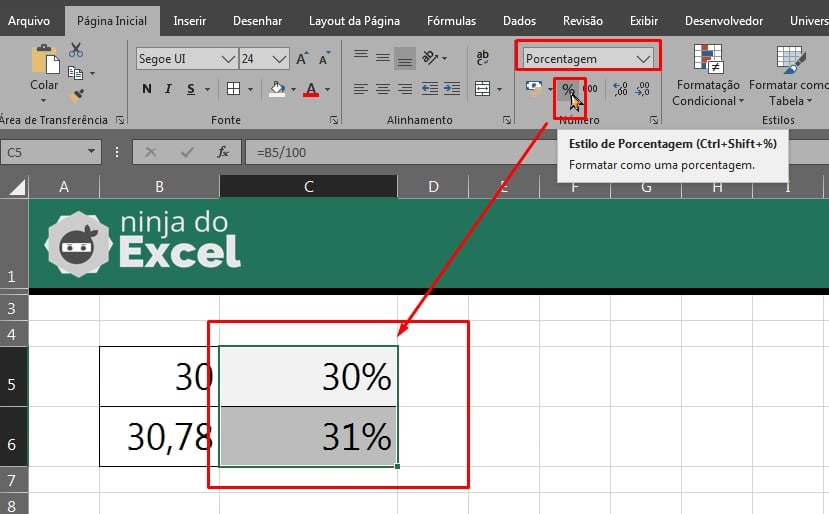 Número em Percentual no Excel, número em porcentagem