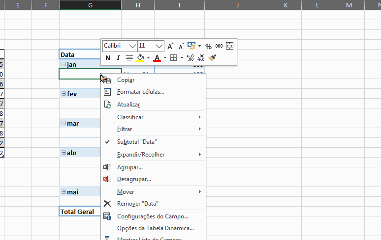 Agrupar Tabela Dinâmica Por Anos no Excel, selecionando os anos