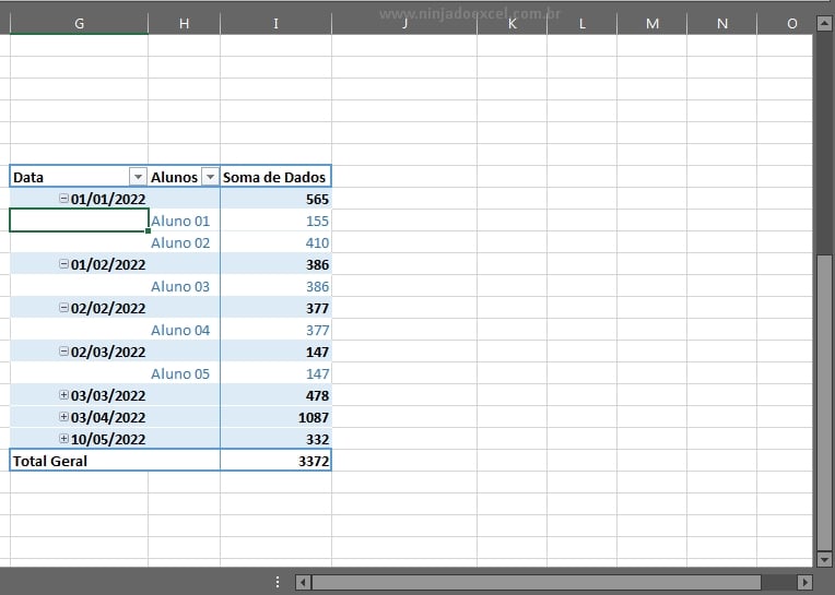 Campos da Tabela Dinâmica no Excel, lista de campos não visível