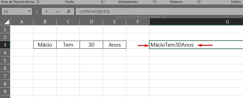 Concat e Unirtexto no Excel, juntar texto com a concat