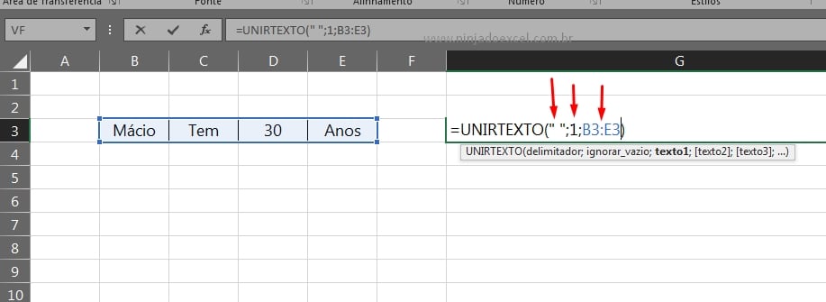 Concat e Unirtexto no Excel, unindo texto com a unirtexto