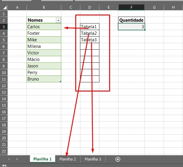 Contar Nomes em Tabelas Separadas no Excel, lista de nomes