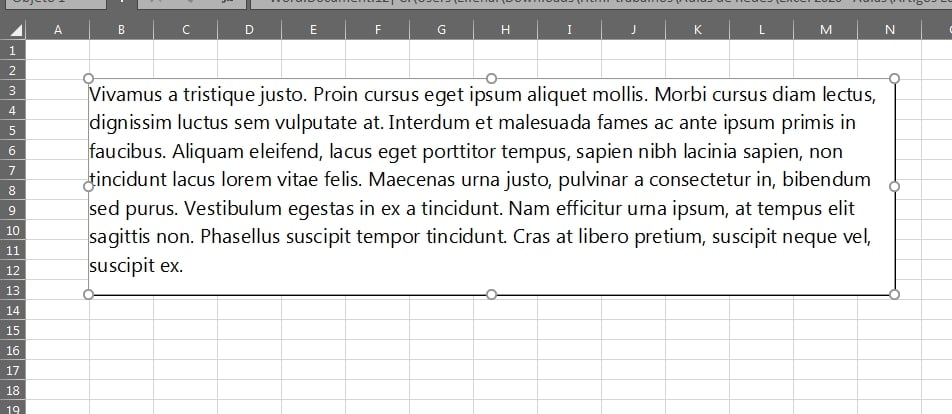 Documento do Word no Excel, documento do word na planilha