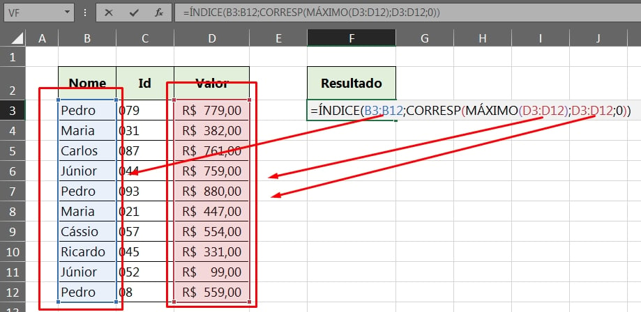 Função Máximo Completa no Excel, função índice e corresp