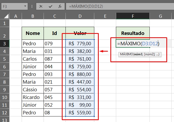 Função Máximo Completa no Excel, valor máximo