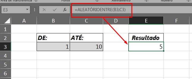 Funções Aleatório e Aleatórioentre no Excel, resultado da aleatórientre