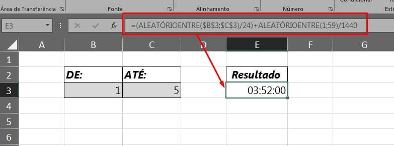 Funções Aleatório e Aleatórioentre no Excel, resultado em horas função aleatórientre