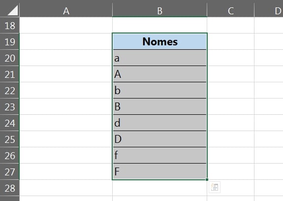 Diferenciar Letras Maiúsculas e Minúscula na Classificação no Excel