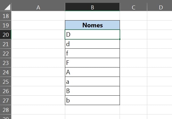 Maiúsculas e Minúscula na Classificação no Excel