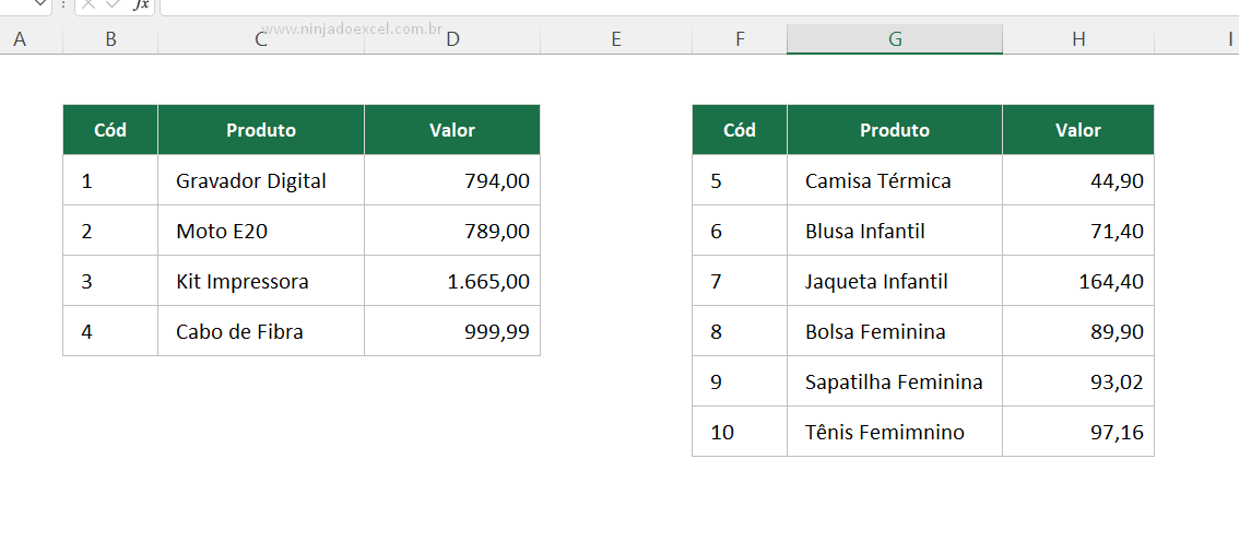 Matrizes para Funções VSTACK E HSTACK no Excel