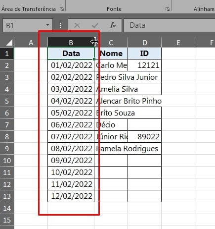 Organizar Colunas no Excel, ajuste de largura