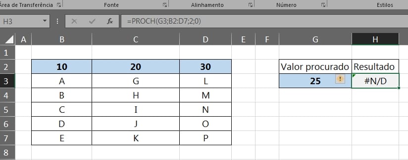 PROCH Completo no Excel, erro na função