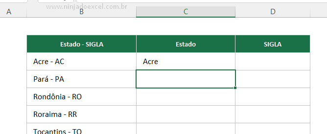 Primeiro resultado da função TEXTOANTES e TEXTODEPOIS no Excel