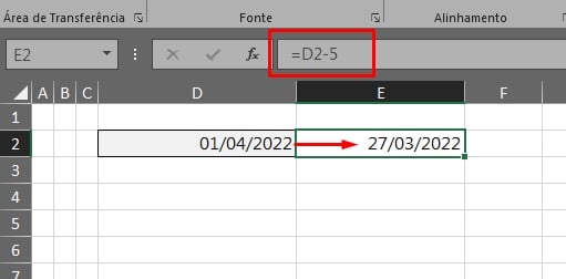 Somando Datas Com Números no Excel, resultado da subtração