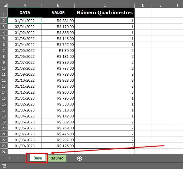 Tabela Dinâmica Por Quadrimestres no Excel