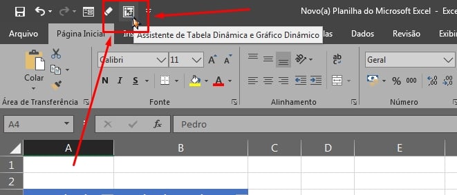 Tabelas Separadas Com Tabela Dinâmica no Excel, ícone do assistente
