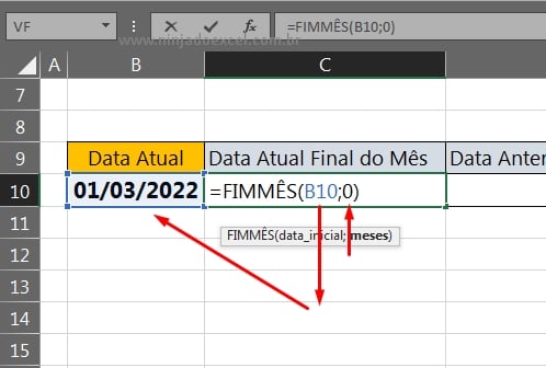 Usar a Função FIMMÊS no Excel, mês atual