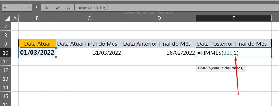 Usar a Função FIMMÊS no Excel, mês posterior