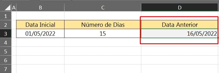Calcular Dias Anteriores no Excel, dia posterior