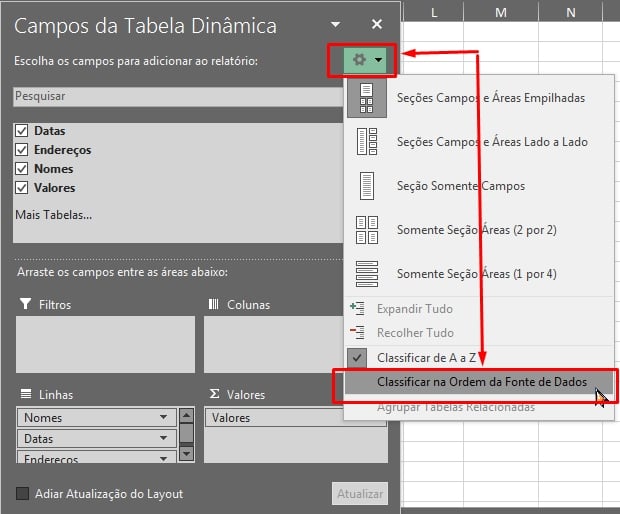 Campos da Tabela Dinâmica no Excel