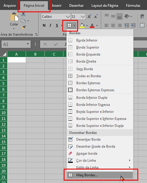 Cor Das Linhas de Grade no Excel, bordas