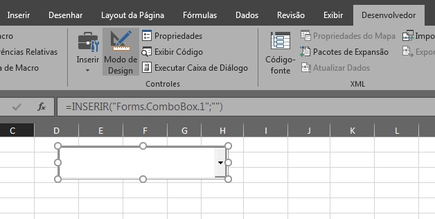 Cor de Fundo da Caixa de Combinação no Excel, caixa inserida